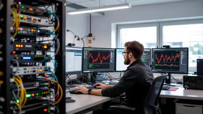 Server rack data center con luci di stato