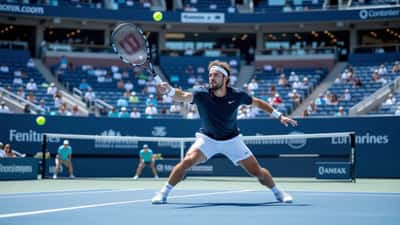 Francisco Comesaña en plein échange sur le court central du National Bank Open de Montréal 2026