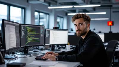 IT-consultant analyseert AI-risico op laptop-werkplek in modern kantoor Amsterdam na waarschuwing Coxon