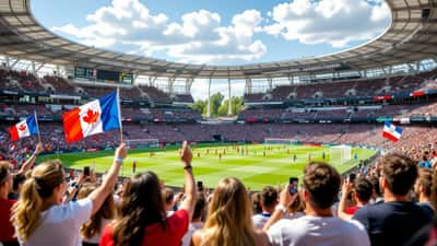 French and Argentine fans cheering at a 2026 World Cup stadium