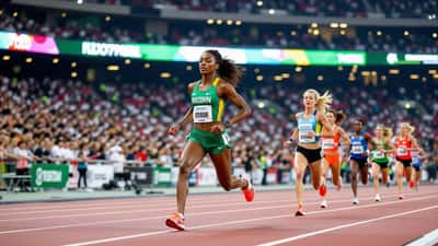 Female race walker competing on an indoor athletics track at a major championship