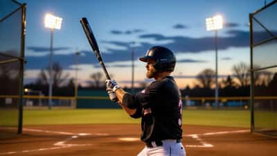 Amateur softball player grips his wrist after a swing in a batting cage