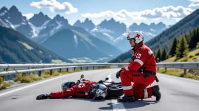 Rettungskräfte nach Motorradunfall auf der B320 bei Schladming, Österreich