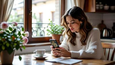 Donna italiana che guarda con preoccupazione il telefono con app di oroscopo e avviso di privacy
