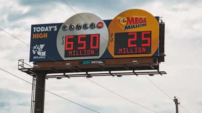 Cartel de Powerball y Mega Millions con el jackpot en Missouri
