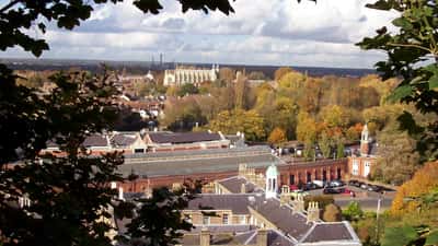 Eton College Chapel viewed from Windsor Castle, the famous boarding school where Prince George enrolled in September 2026