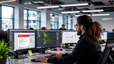 IT security analyst reviewing a suspicious phishing email on office computer monitor