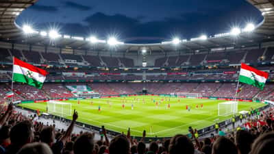 Stadio illuminato durante Bosnia ed Erzegovina-Qatar ai Mondiali 2026, tifosi con bandiere