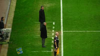 Alex Ferguson and Sam Allardyce at Old Trafford technical area dugout