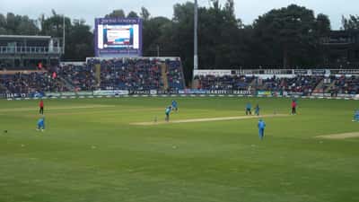 England vs India cricket match at SWALEC Stadium, Cardiff — players on field during the England-India T20 series 2026