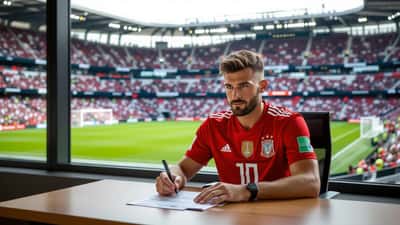 Álex Baena signing a sponsorship contract during the 2026 World Cup