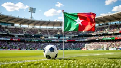 Tavolo da avvocato con contratto sportivo, pallone e bandiere di Marocco e Haiti