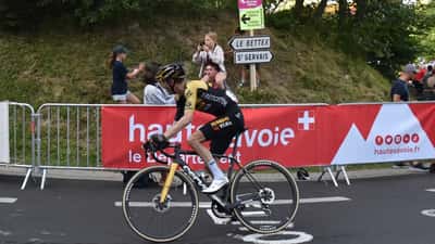 Professional cyclist Sepp Kuss racing in the Tour de France mountains