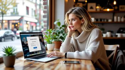 Commerçante suisse bloquée devant l'écran de connexion Facebook en erreur dans sa boutique