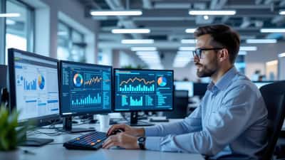 Especialista em TI analisando sistema de NF-e e conformidade fiscal digital em escritório em São Paulo