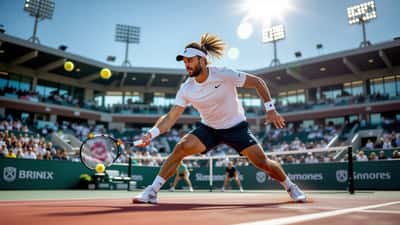 Tennisproffs i aktion på hardcourt under strålkastare
