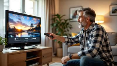 Homem a resintonizar canais de TDT no televisor com o comando para recuperar o RTP1
