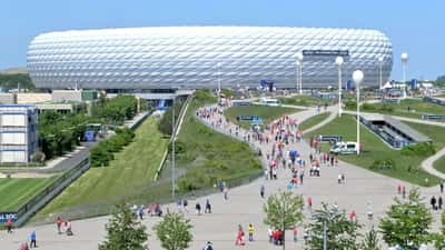 Allianz Arena München illuminated for a Champions League semi-final night