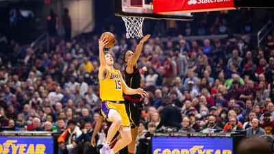 Austin Reaves playing basketball for the Los Angeles Lakers in NBA action