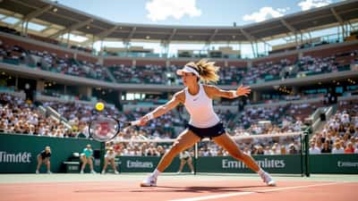 Joueuse de tennis professionnelle en action sur un court extérieur
