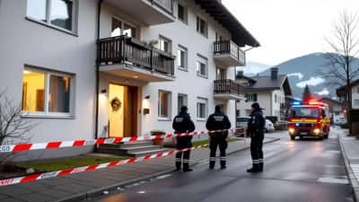 Immeuble de Regensdorf bouclé par un ruban de police après des coups de feu, fenêtre endommagée au petit matin