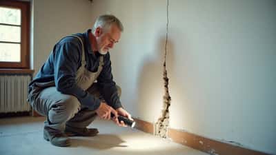 Artisan suisse inspectant une fissure murale après un séisme