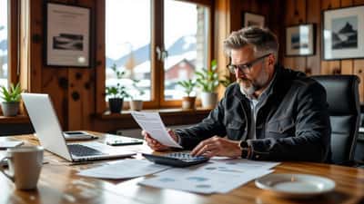 Íslenskur starfsmaður fer yfir ferðagögn og dagpeningakvittanir við skrifborð