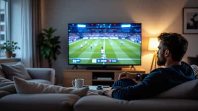 Norsk fotballsupporter ser Liverpool-kamp seint på kvelden med hånden på brystet