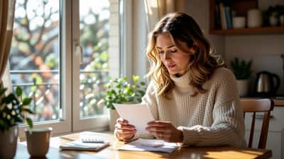 Femme lisant un courrier officiel de l'ANSM sur le risque de méningiome lié au désogestrel