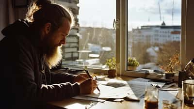 Íslendingur fer yfir leigusamning við borð í Reykjavík íbúð