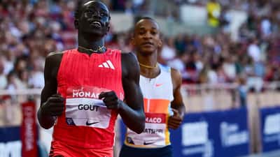 Gout Gout competing at the Herculis Diamond League Meeting 2025