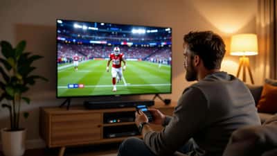 Fan richtet Streaming-Stick an einem Smart-TV für das Testspiel Sporting gegen Celtic ein