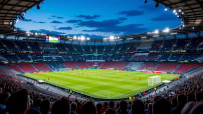Stade de football illuminé lors d'un match de qualification européenne entre Lyon et St. Gallen en 2026