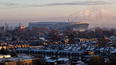 Tottenham Hotspur Stadium exterior view, December 2022, photographed from outside the ground