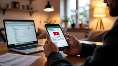 Smartphone con una falsa email di phishing sul canone RAI accanto a un laptop su un tavolo