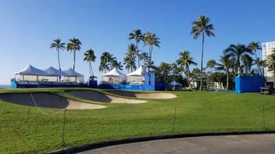 PGA Tour golf course bunker at the Sony Open in Hawaii, illustrating professional golf tournament competition