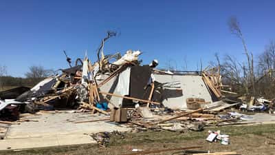 EF3 tornado damage to a home in Brighton, Tennessee, documented by NWS Memphis