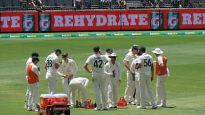 West Indies cricket team during a drinks break at a Test match