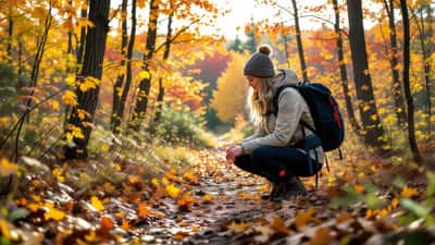 Hiker examining tick bite on leg during unseasonably warm Canadian fall 2026