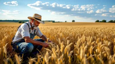 Agriculteur aisénien examinant ses céréales desséchées dans un champ de l'Aisne pendant la sécheresse 2026