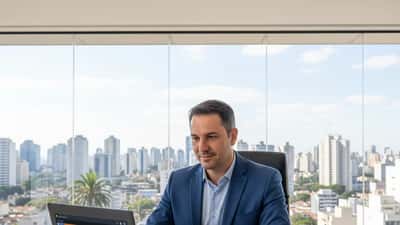 Advogado brasileiro especializado em direito digital analisando documentos sobre IPTV em escritório em São Paulo