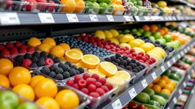 Prepackaged fresh fruit on a UK supermarket shelf with a food safety warning label
