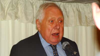 Roy Hattersley delivering a speech at a Labour Party event