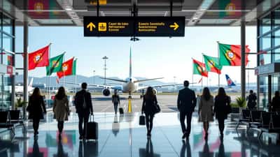 Adeptos portugueses no aeroporto a caminho do Mundial 2026 de futebol