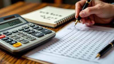 Volante da Quina ao lado de calculadora científica e fórmula de combinação C(80,5) escrita em caderno