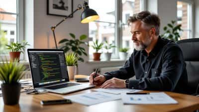 Man bekijkt YouTube-kanaal analytics op laptop naast testament en juridische documenten voor digitale nalatenschap planning