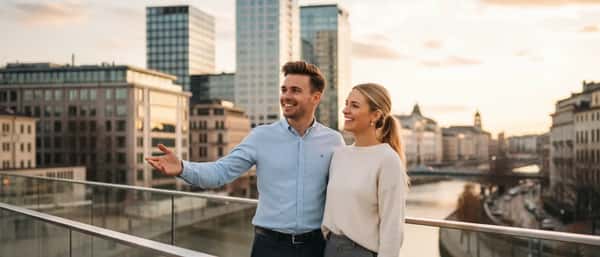 Ung dansk kvinde gennemgår lånedokumenter ved skrivebord i lys skandinavisk lejlighed