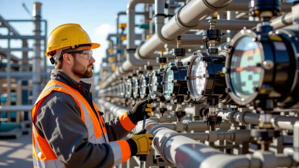 Kaukolämpölaitoksen pumpputila Oulussa — paineistettuja putkistoja ja mittareita energiayhtiön teknikon työn arjessa
