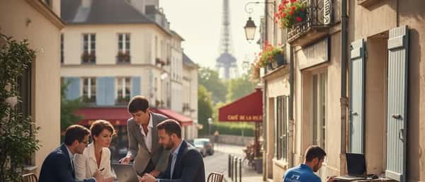 IT support technician helping a colleague troubleshoot a laptop in a modern Canadian office