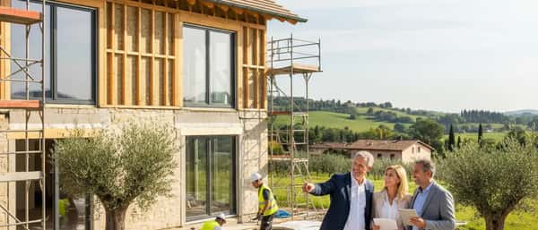 Propriétaire français examinant des devis de rénovation sur une table avec plans et calculatrice